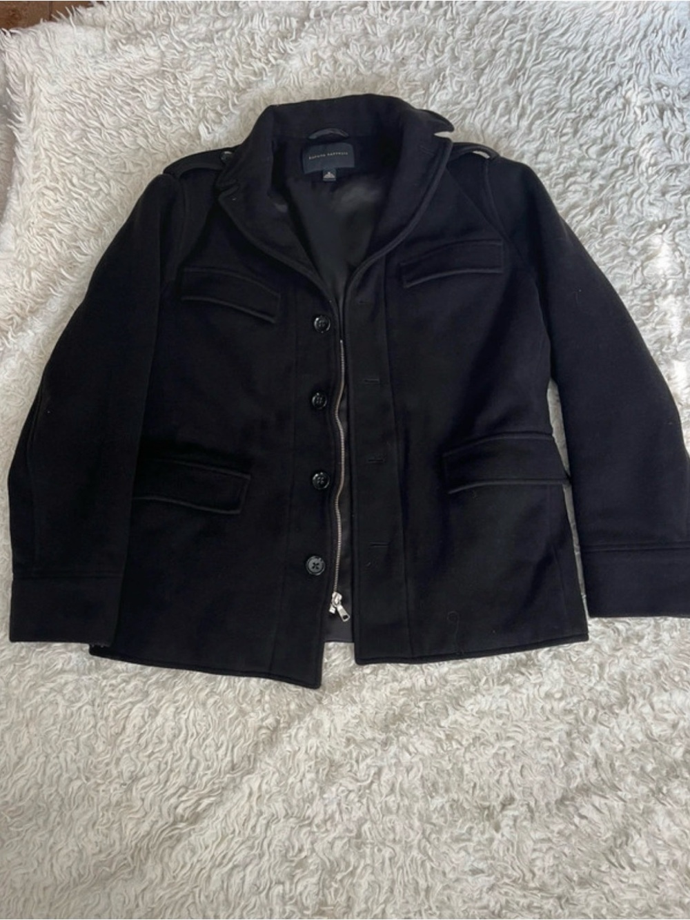 Banana Republic Black Pea Coat with Zip and Button Front